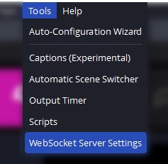 Start by opening up the "Tools" menu and then click on "WebSocket Server Settings" in OBS Studio.